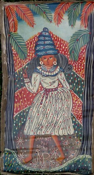 Vintage Haitian Art Brut Painting By Famous Andre Pierre Primitive Naive Voodoo