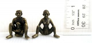 Vintage Set Of 2 Old Hill Tribe Bronze Shaman Fertility Amulet