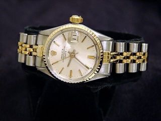 Vintage Rolex Date Ladies 2Tone 14K Yellow Gold Steel Watch Jubilee Silver 6517 2