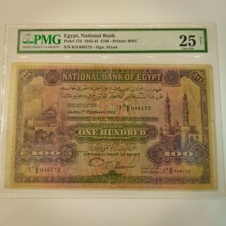Very Rare National Bank Egypt 100 Egyptian Pounds 1942 - 45 Pmg 25 Very Fine