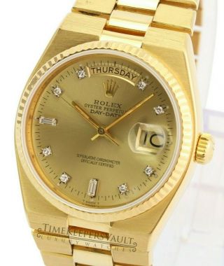 Rolex Day - Date 19018 Factory Champagne Diamond Dial 18k Yellow Gold Men 