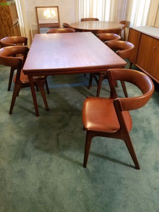 Johannes Andersen Dining Table With 6 Kai Kristiansen Fire Chairs,  Mcm,  Danish