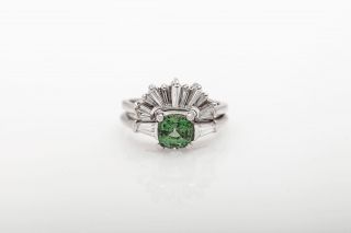 Antique 1940s $9000 3ct Natural Green Sapphire Diamond Platinum Wedding Ring Set