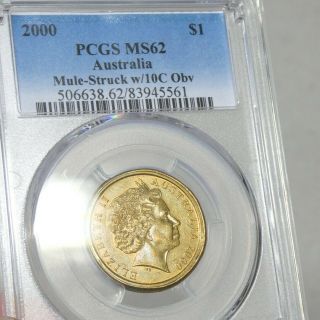 Australia Rare 2000 $1 Mule Error Coin Struck With 10c Obverse Die Ms62 Unc