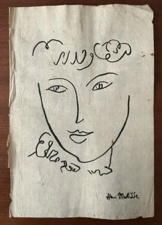 Henri Matisse Rare Signed Watercolour Painting Female Portrait