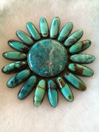 Federico Jimenez Vintage Spectacular Turquoise Sunflower Pendant/pin Jf Sterling