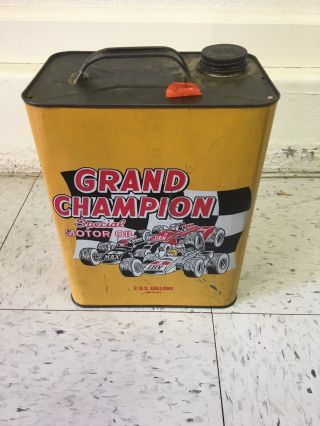 Vintage Grand Champion Motor Oil Two Gallon Metal Can Circa 1950 