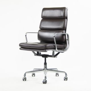 Eames Herman Miller Soft Pad Aluminum Group High Back Chair 2013 Brown Leather