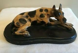 Vintage Bronze Harlequin Great Dane Dog On Wood Base - Signed