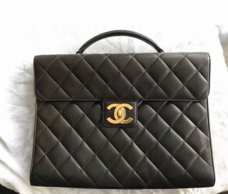 100 Authentic Vintage Chanel Quilted Briefcase Bag