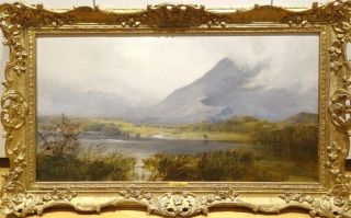 Large 19th Century Snowdonia Landscape Antique Oil Painting By Downward Birch