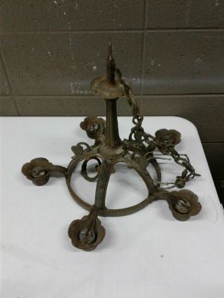 Antique Vintage Cast Iron 5 Light Chandlier Rustic Decor (dd) (b43)