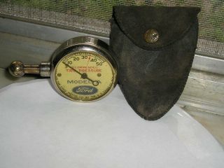 Vintage Us Model A Ford Tire Gauge And Antique Pouch 1928 - 31 Tool Kit Accessory