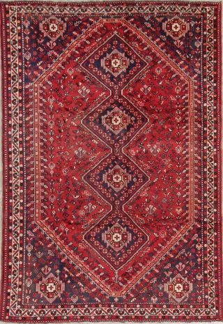 Antique 7x10 Geometric Tribal Abadeh Oriental Area Rugs Hand - Knotted Red Carpet