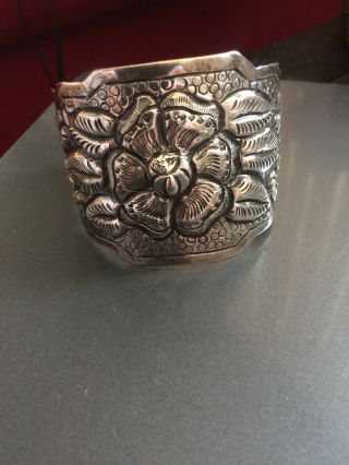 Vintage Maciel Silver Flower Wide Cuff Bracelet