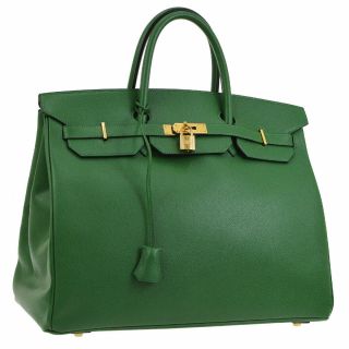 Authentic Hermes Birkin 40 Hand Bag Green Veau Epsom France Vintage S08702