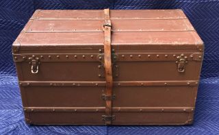 Antique 1900 - 1905 Lv Louis Vuitton Steamer Trunk W/ Orig Brass Leather Painted