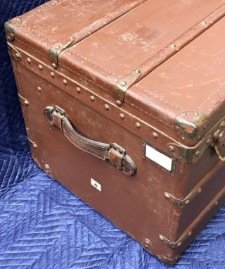 Antique 1900 - 1905 LV Louis Vuitton Steamer Trunk w/ Orig Brass Leather Painted 7