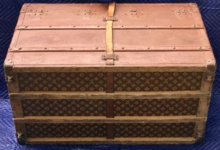 Antique 1900 - 1905 LV Louis Vuitton Steamer Trunk w/ Orig Brass Leather Painted 9