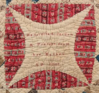 Signed 1847 Antique 19thC Miniature American Folk Art Childs Baby Doll Quilt 5