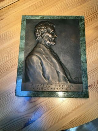 RARE 1907 Bronze Lincoln plaque on Green Marble by Victor D.  Brenner 2