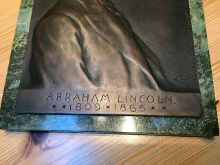 RARE 1907 Bronze Lincoln plaque on Green Marble by Victor D.  Brenner 6