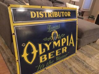Large Vintage Olympia Beer Porcelain Sign 48”
