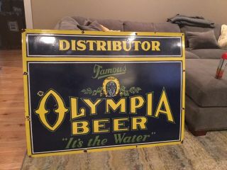 Large Vintage Olympia Beer Porcelain Sign 48” 3