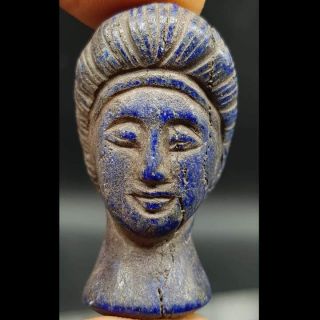 Ancient Sassanian Lapis Lazuli Stone Emperor Face Head Stone Statue 68