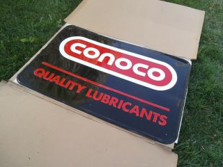 Rare Vintage Nos Black Conoco Quality Lubricants Metal Oil & Gas Sign