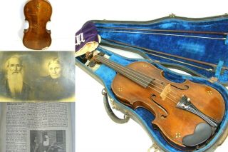 Antique 19th C.  Historical To Three Oaks Michigan Pearl Inlay Violin Fiddle