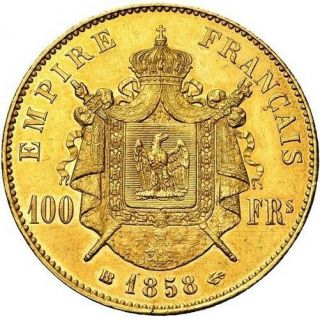France 100 Francs 1858 Bb Gold 32,  25 Grams Rare