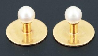 RARE Vintage Tiffany & Co.  Solid 18K Yellow Gold Pearl Cufflinks 2