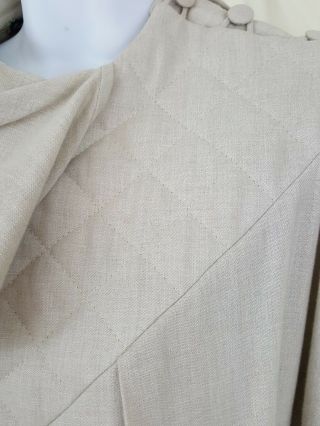 Vtg Salvatore Ferragamo Ecru Beige Wool Cotton Blend Quilted Dress Sz 44 US 8 5