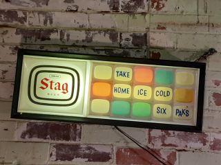 Vintage Rare 70s Stag Beer Lighted Sign 33” Belleville Il Take Home Six Paks