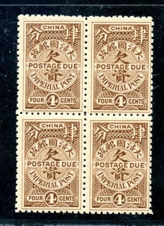 1911 Postage Due Unissued 4 Cents Block Of 4 Never Hinged Chan Du2 Rare