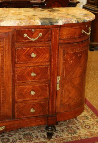 Best French Marble Top Inlaid Walnut & Satinwood Grand Sideboard Buffet Server 10