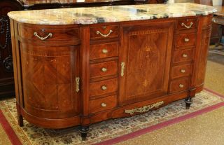 Best French Marble Top Inlaid Walnut & Satinwood Grand Sideboard Buffet Server 4