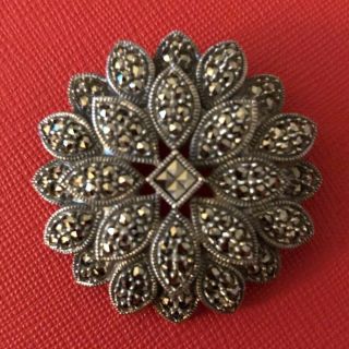 Vintage Judith Jack Sterling Silver Marcasite Flower Brooch Pin - Immaculate