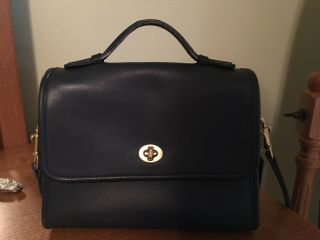 Vintage Coach Court Bag 9870 Navy Leather Made In Us