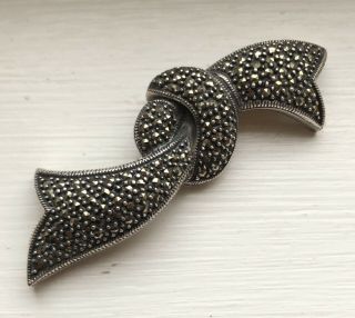 Vintage Judith Jack Sterling Silver Marcasite Bow Brooch Pin - Immaculate
