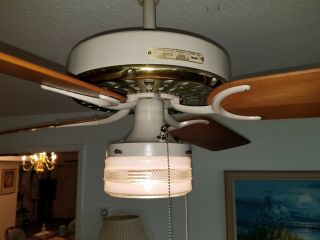 Vintage Brass 1960 Hunter Ceiling Fan w Antique Globe & Remote Control Opt. 11