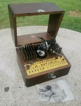 Vintage K & D Inverto No 18 Watchmakers Staking Set W/ Anvil & Wood Box