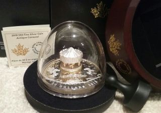 2018 Antique Carousel $50 6OZ Pure Silver Gold - Plated Proof Canada Coin 2