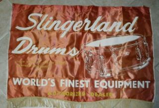 1 RARE Vintage 1950 ' s SLINGERLAND DRUMS CLOTH BANNER Authorized Dealer 28 