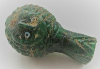SCARCE ANCIENT PHOENICIAN GREEN GLASS BOTTLE WITH BEARDED MALE FACE 3