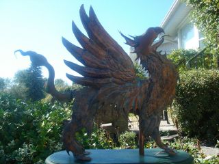 American Folk Artist Signed Glorious Winged Griffin Copper Weathervane 4