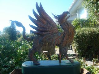 American Folk Artist Signed Glorious Winged Griffin Copper Weathervane 5