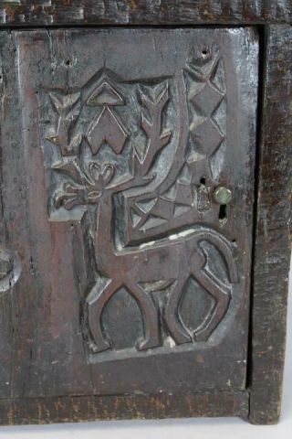 MUSEUM QUALITY 17TH C PILGRIM PERIOD CARVED OAK HANGING LIVERY CUPBOARD 6