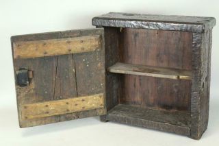 MUSEUM QUALITY 17TH C PILGRIM PERIOD CARVED OAK HANGING LIVERY CUPBOARD 8